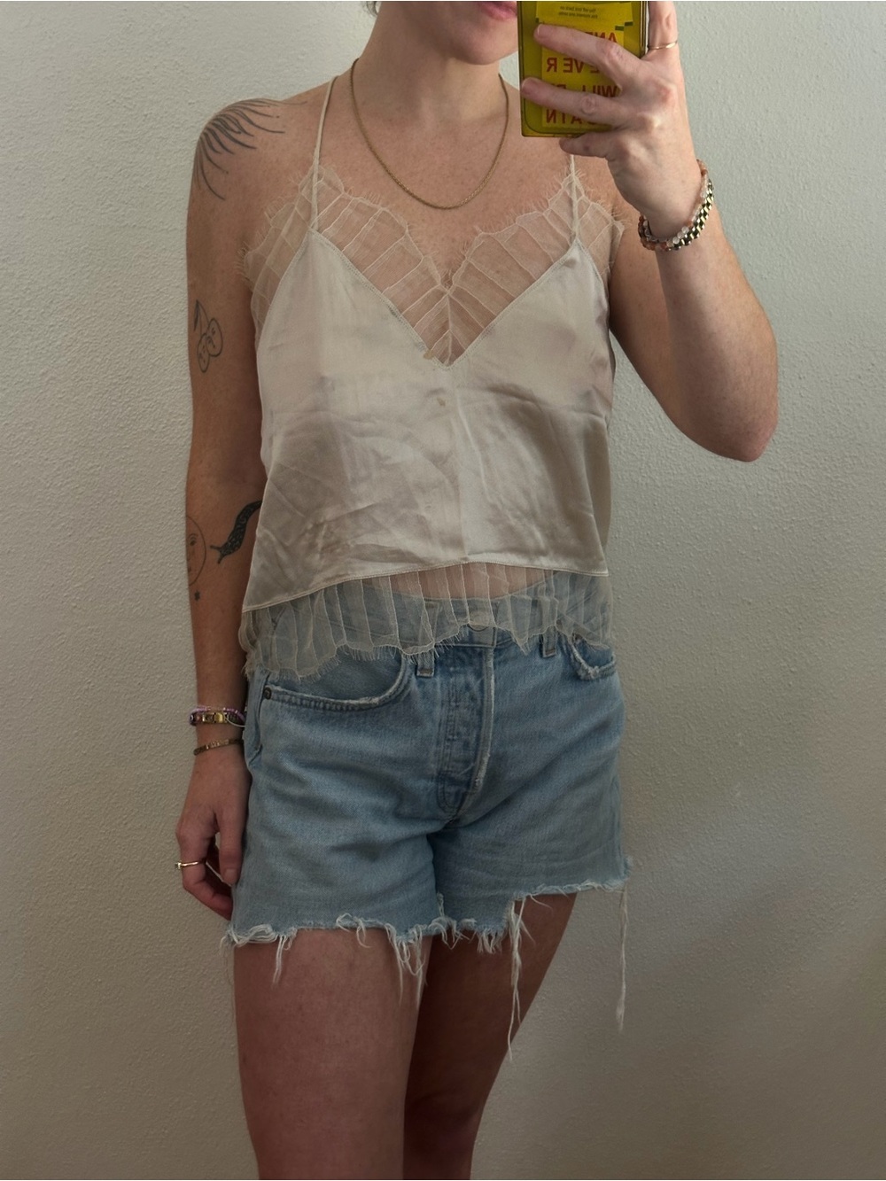 IRO Sheer Lace Trim Tank Top 100% Silk